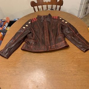 Women’s Star Vintage And Classic Burgundy Leather Jacket XL